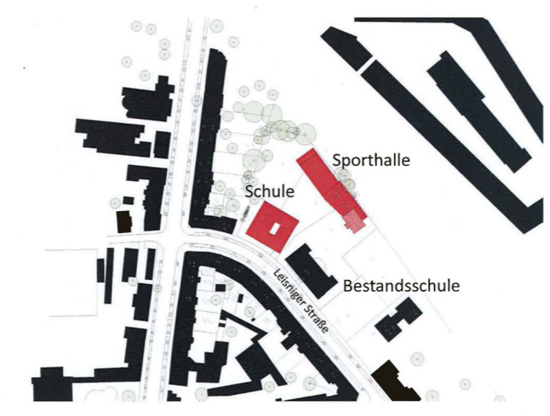 Schule Neubau Leisniger Straße Lageplan
