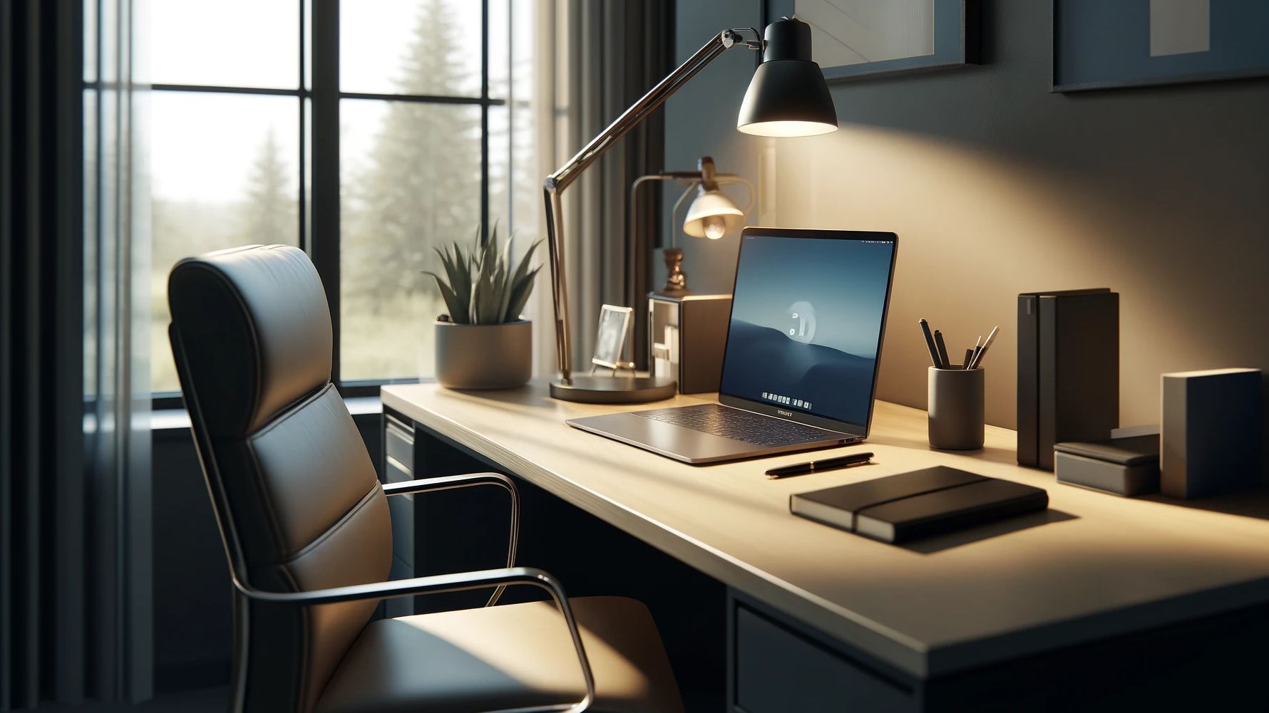 Arbeitsplatz im Home-Office. Illustration erstellt mit KI.