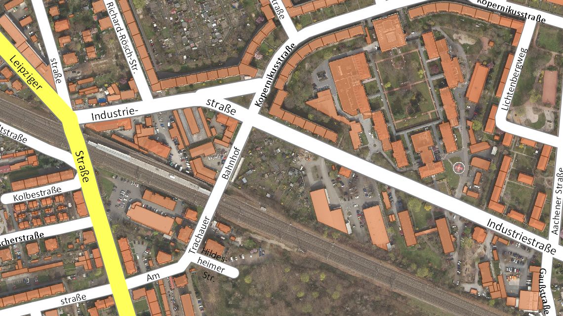 Straßenkreuzung Industriestraße, Am Trachauer Bahnhof - Karte: stadtplan.dresden.de